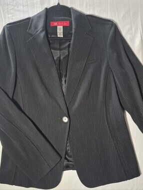 Anne Klein Black Pinstripe Single-Button Blazer Size 12